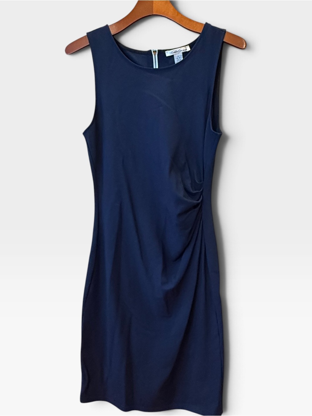 Kenneth Cole New York Navy Ruched Sleeveless Sheath Dress